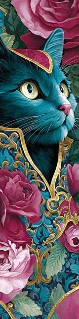 Cat bookmarks featuring a teal face cat in royal attire